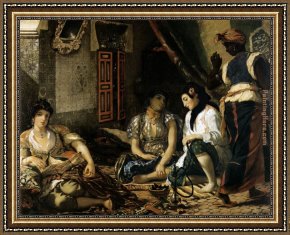 Eugene Delacroix Framed Paintings - The Women of Algiers by Eugene Delacroix