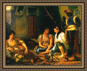 Eugene Delacroix Framed Paintings - Women of Algiers in their Apartment by Eugene Delacroix