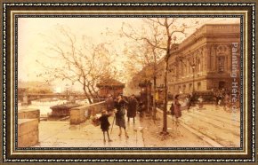 El Vendador De Alcatraces (the Vendor of Alcatraces) Framed Paintings - Le Louvre Et La Passerelle Des Arts by Eugene Galien-Laloue