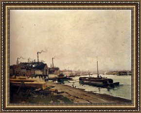 Blacksmith at His Forge Framed Paintings - Les Forges d'Ivry by Eugene Galien-Laloue