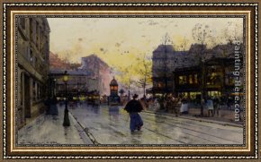 Hamlet Play Scene Framed Paintings - Paris Street Scene by Eugene Galien-Laloue