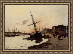 Sydney Harbour Framed Paintings - Ships in a Harbour by Eugene Galien-Laloue