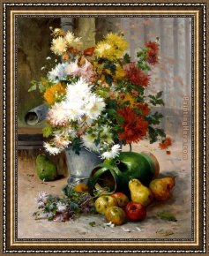 Grand Framed Paintings - Grand Bouquet de Fleurs by Eugene Henri Cauchois