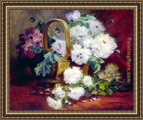 Flower of Life Framed Paintings - Still Life of Flowers in a Basket by Eugene Henri Cauchois