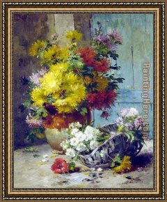 Summer Framed Paintings - Still Life of Summer Flowers by Eugene Henri Cauchois
