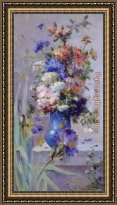Summer Framed Paintings - Summer Flowers with Japanese Iris by Eugene Henri Cauchois
