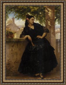 The Spanish Ballet Framed Paintings - The Spanish Beauty with Fan by Eugene Pierre Francois Giraud
