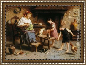 Feeding Framed Paintings - Feeding Time by Eugenio Zampighi