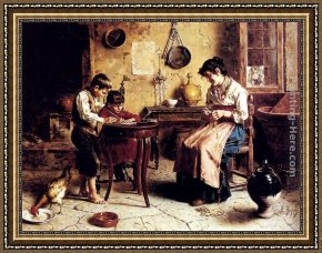 Lessons Learned by Eyears Framed Paintings - The Writing Lesson by Eugenio Zampighi
