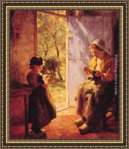 Lessons Learned by Eyears Framed Paintings - The Sewing Lesson by Evert Pieters