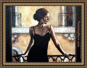 A Venetian Balcony Framed Paintings - BRUNETTE AT THE BALCONY by Fabian Perez