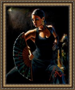 Nina Con Flor Framed Paintings - Celina con Abanico II by Fabian Perez
