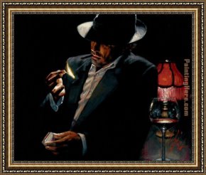 Man with Scythe Framed Paintings - Man lighting Cigarette II by Fabian Perez