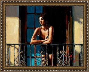 Balcony Framed Paintings - Saba at the Balcony VI Light Walls by Fabian Perez