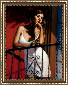 Balcony Framed Paintings - Saba at the Balcony XIV at Red Wall by Fabian Perez