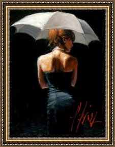 Woman with a Parasol 1 Framed Paintings - Woman with White Umbrella by Fabian Perez