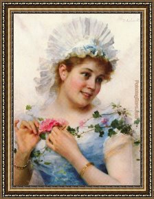 Young Girl Reading Framed Paintings - A Young Girl With Roses by Federico Andreotti
