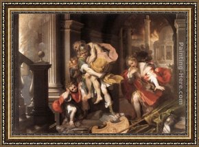 Flight Framed Paintings - Aeneas' Flight from Troy by Federico Fiori Barocci
