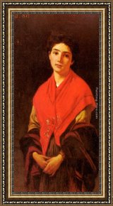 Donna Framed Paintings - Donna In Rossa by Federigo Zandomeneghi