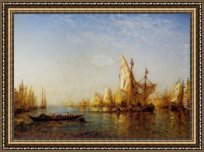 A Regatta on The Grand Canal Framed Paintings - Shipping on the Grand Canal Venice by Felix Ziem