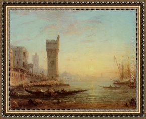 Port of Valencia Framed Paintings - Un Port Oriental by Felix Ziem