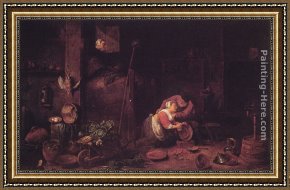 Hund Fuchs Und Katze Framed Paintings - Der Alte Und Die Kuchenmagd by Ferdinand Georg Waldmuller