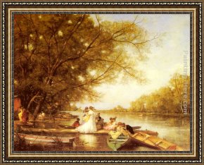 The Boating Party Lunch I Framed Paintings - Boating Party on the Thames by Ferdinand Heilbuth
