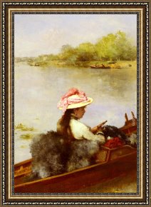 Eze-sur-mer Framed Paintings - La Promenade Sur Le Lac by Ferdinand Heilbuth