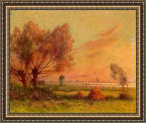 Eze-sur-mer Framed Paintings - Soleil couchant sur les marais salants by Ferdinand Loyen Du Puigaudeau