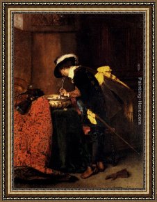 Fantomas Pipe And Newspaper Framed Paintings - A Cavalier Lighting A Pipe by Ferdinand Roybet