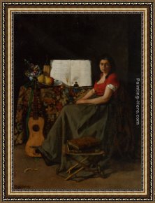 Guitar with Clarinet Framed Paintings - The Guitar Player by Ferdinand Roybet