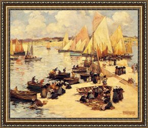 French Framed Paintings - A French Harbor by Fernand Marie Eugene Legout-Gerard