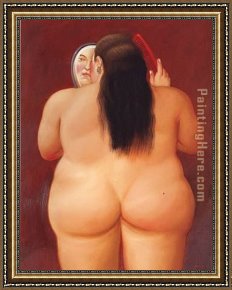 Donna Framed Paintings - Donna Allo Specchio by Fernando Botero