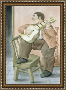 Man with Scythe Framed Paintings - Man Playing Guitar by Fernando Botero