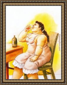 Mujeres Framed Paintings - Mujer bebiendo by Fernando Botero