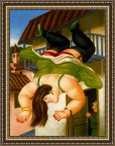 Mujeres Framed Paintings - Mujer cayendo de un balcon by Fernando Botero