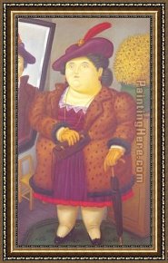 Nina Con Flor Framed Paintings - Mujer Con Abrigo de Piel by Fernando Botero