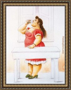 Mujeres Framed Paintings - Mujer de pie, bebiendo by Fernando Botero