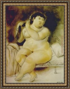 Mujeres Framed Paintings - Mujer en la cama by Fernando Botero