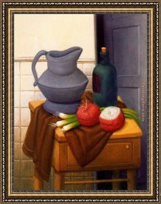 Nina Con Flor Framed Paintings - Naturaleza muerta con cebollas by Fernando Botero