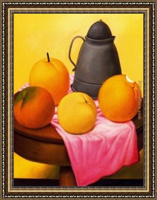 Nina Con Flor Framed Paintings - Naturaleza muerta con frutas by Fernando Botero