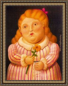 Flores Framed Paintings - Nina con flor by Fernando Botero