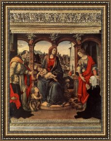 Saint Cosmas And Saint Damian Salvaged Framed Paintings - Madonna with Child and Saints by Filippino Lippi