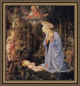 The Goat Amalthea with The Infant Jupiter And a Faun Framed Paintings - The Adoration with the Infant St by Filippino Lippi