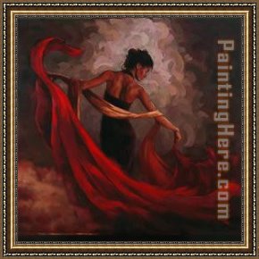 Flamenco Dancer with Fan Framed Paintings - Burning Desire by Flamenco Dancer