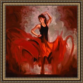 Flamenco Dancer with Fan Framed Paintings - Crescendo I by Flamenco Dancer