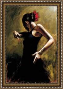 Flamenco Dancer with Fan Framed Paintings - Dancer In Black by Flamenco Dancer