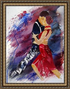 Flamenco Dancer with Fan Framed Paintings - Dancing Tango by Flamenco Dancer