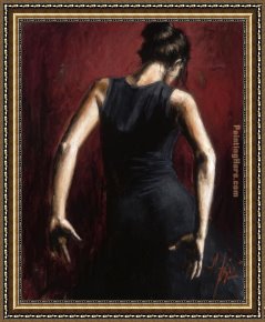 Flamenco Dancer with Fan Framed Paintings - El Baile del Flamenco en Rojo II by Flamenco Dancer