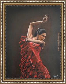 Flamenco Dancer with Fan Framed Paintings - Flamenco Dancer 3 by Flamenco Dancer